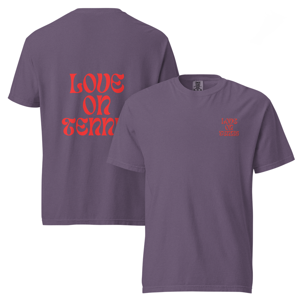 Love on Tennis Unisex Garment-Dyed Heavyweight T-Shirt - Red Edition