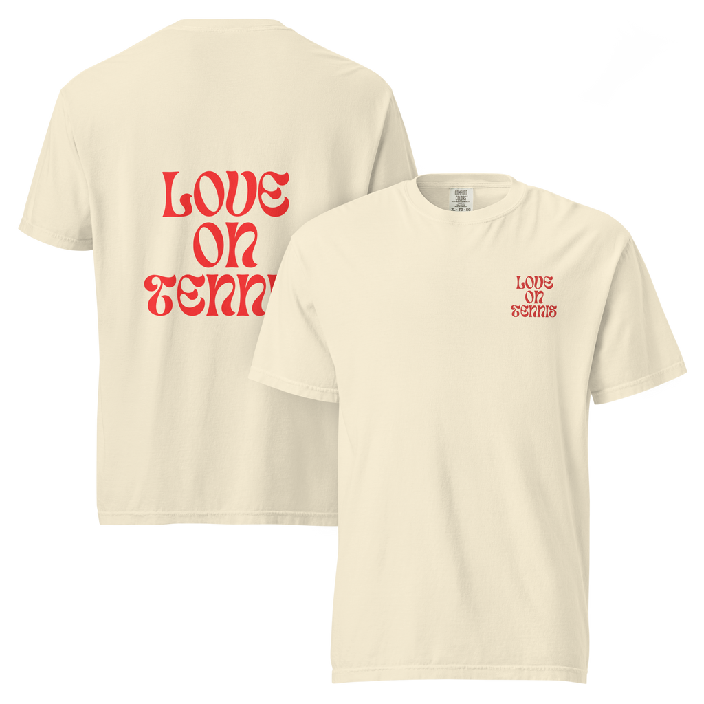 Love on Tennis Unisex Garment-Dyed Heavyweight T-Shirt - Red Edition