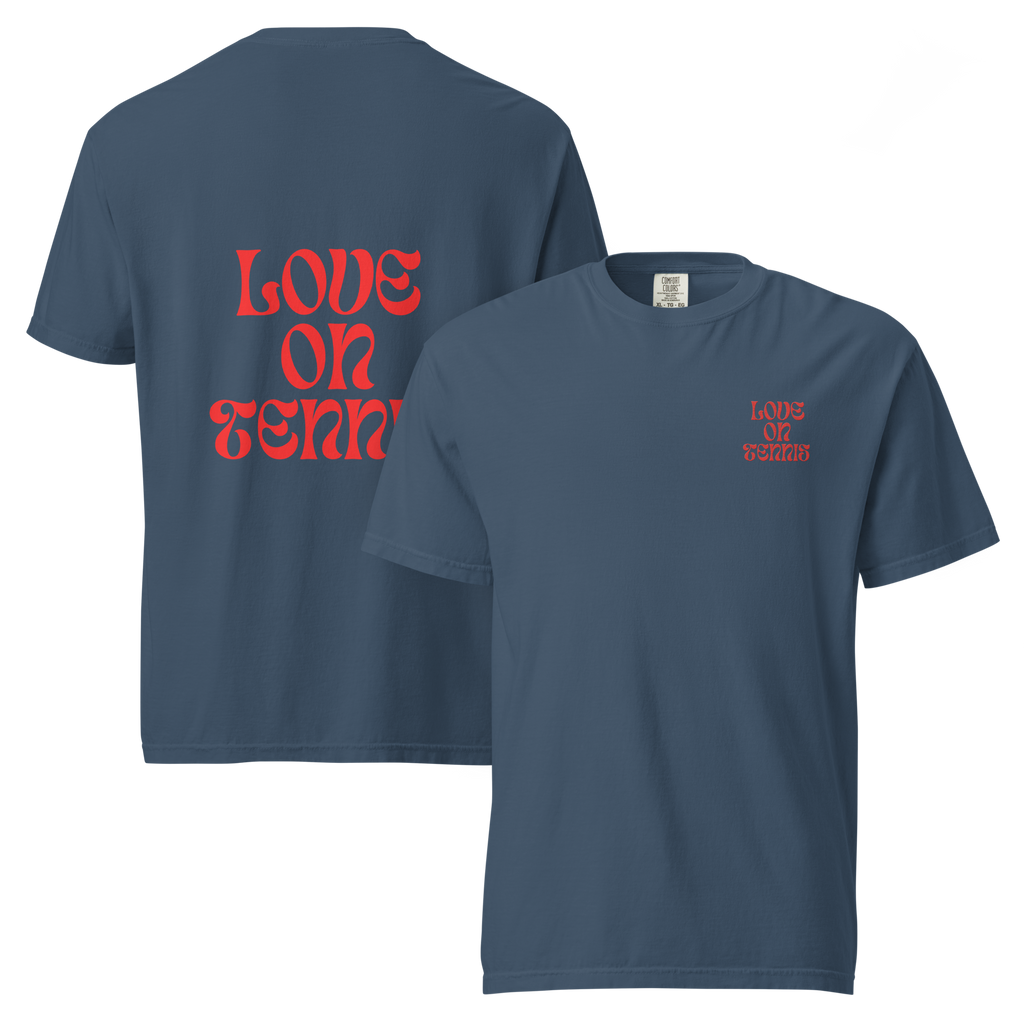 Love on Tennis Unisex Garment-Dyed Heavyweight T-Shirt - Red Edition