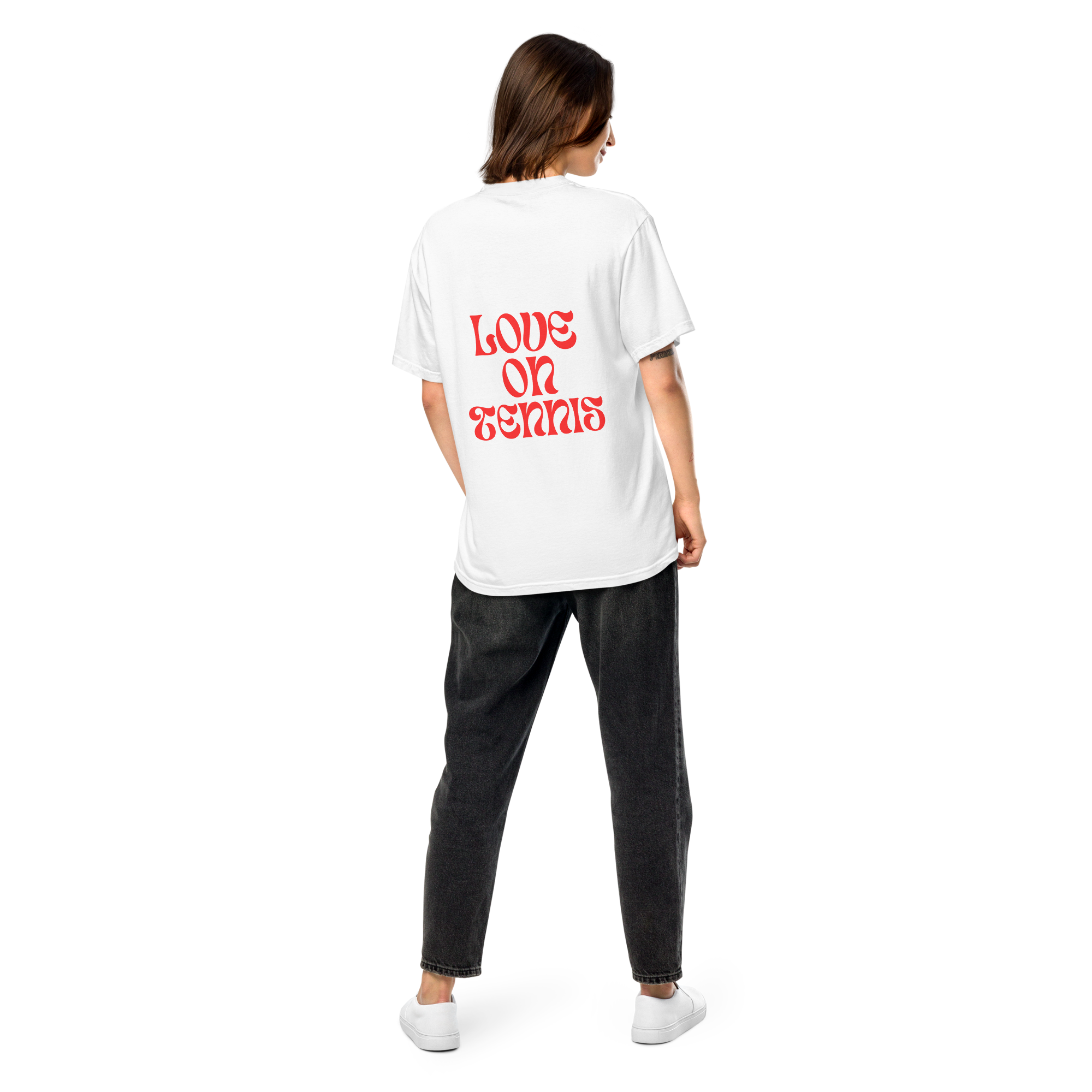 Love on Tennis Unisex Garment-Dyed Heavyweight T-Shirt - Red Edition