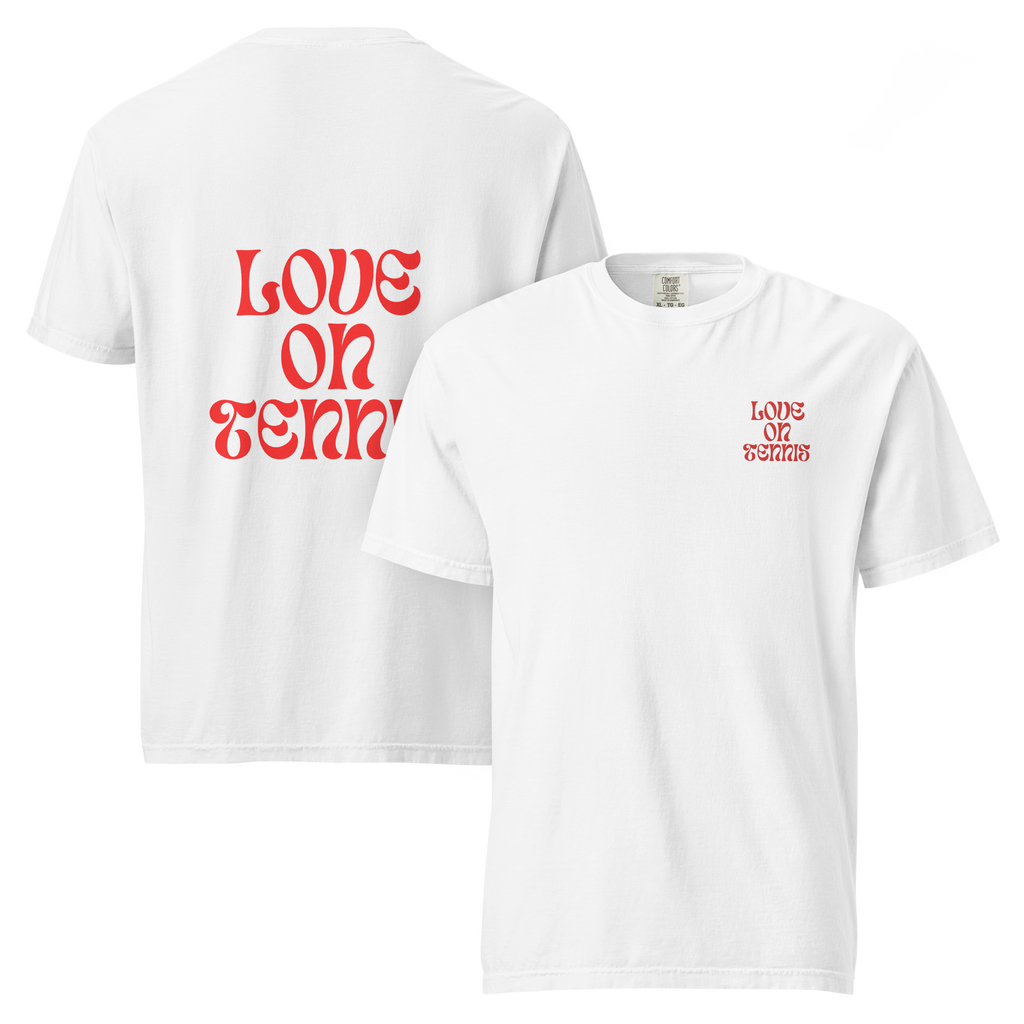 Love on Tennis Unisex Garment-Dyed Heavyweight T-Shirt - Red Edition